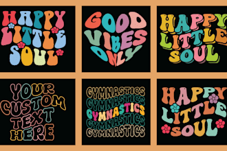do retro wavy groovy hippie typography t shirt design