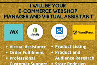 be wix virtual assistant for admin tasks, wordpress, wix website design, shopify