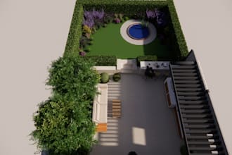 make a 2d and 3d landscape plan of the backyard