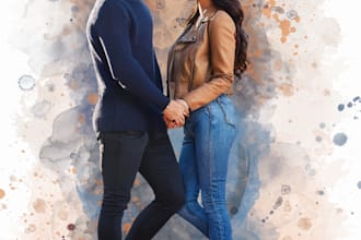 do couple watercolor portrait valentines day