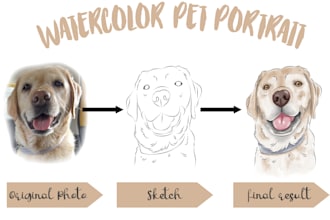 draw cute pet watercolor portrait illustration
