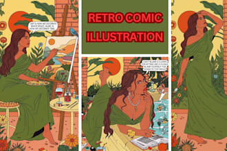 draw a retro vintage comic illustration, pop art, vintage art, manga, horror