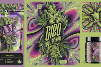 do trippy art, pouch label design, weed mylar bag and jar, cbd cannabis package