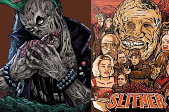 do 80s 70s poster retro vintage horror comic  creature art deco movie poster art