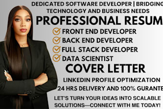 write resumes for software developer, full stack, cloud engineer, UI UX design