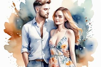 draw a watercolor couple portrait