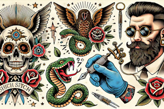 create any design in traditional tattoo or old school style