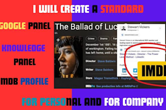 create a standard google knowledgepanel and imdb page for personal and company