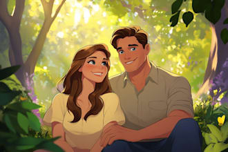 make disney family couple cartoon portrait