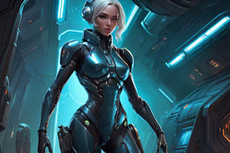create a sci fi character art and sci fi illustration