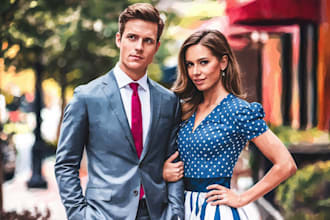 create amazing watercolor couple portrait