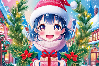 draw any illustration in anime art style for christmas gift