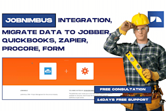 migrate data, integrate jobber, quickbooks, zapier, procore, form with jobnimbus