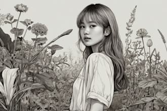 draw line art illustration botanical and flower beautifully