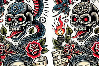 custom drawing your traditional or old school tattoo design