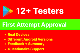 provide 12 testers or 20 testers for google play closed testing