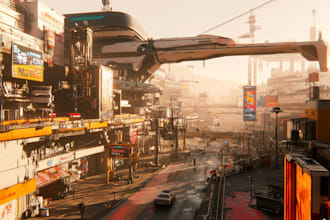 design a sci fi and cyberpunk futuristic city art