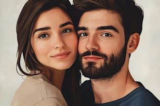 make a cute cartoon portrait for couple, family, wedding
