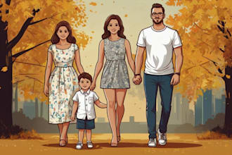 draw a vector art family portrait