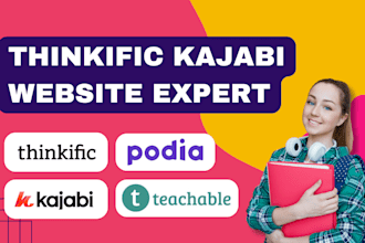 design thinkific website, podia, teachable website, kajabi online course website