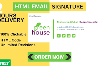 design clickable HTML  email signature for business