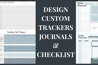 design custom digital printable planner, journal, trackers for KDP, goodnotes