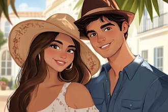 draw you cute lovely disney couple portrait
