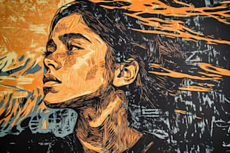 draw a custom portrait in linocut style