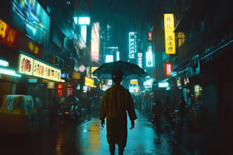 create cyberpunk futuristic city landscape or sci fi concept