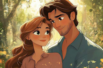 make disney family couple cartoon portrait