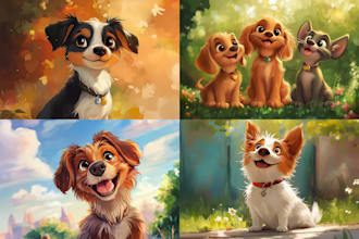 design a custom cute disney pet portrait illustration