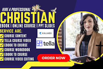 write christian ebook, online course, book editing, design workbook, tella video