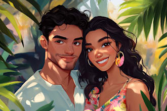 design professional disney couple portrait illustration