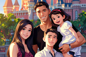 design a professional disney family portrait