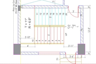 draw staircase drawing and design with railing sketch design
