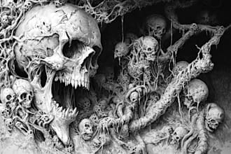draw detailed dark art, horror, fantasy illustration