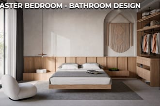 design your master bedroom, bathroom and render 3d realistic