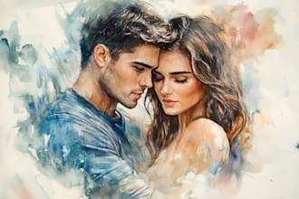 draw cute family or couple watercolor portrait illustration