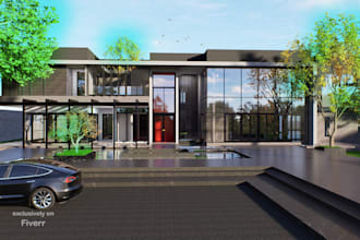 create realistic exterior 3d house front yard backyard facade landscape design