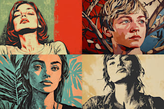 draw a custom portrait in linocut style