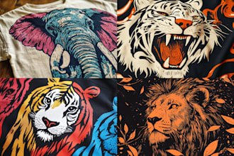 create animal linocut tshirt design for brands