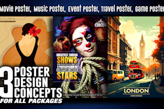 do 3 unique movie, music, and event poster design