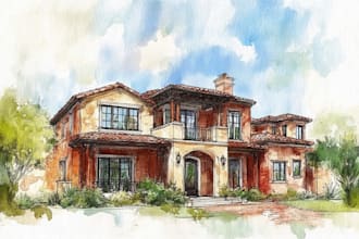 draw building, village, and house with watercolor