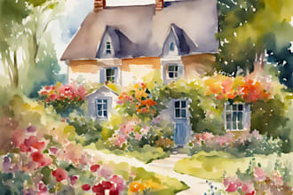 paint a watercolor house portrait or city space illustration