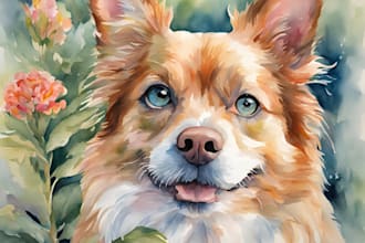 draw watercolor pet portrait