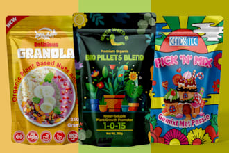 food packaging design, candy pouch and tea packaging design