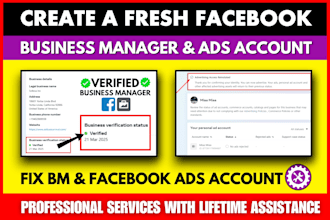 create a fresh immortal facebook business manager, ads account, fb ads manager