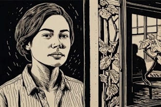 create a portrait print linocut style digital art