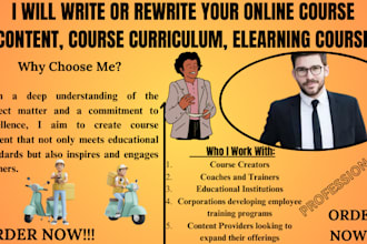 write or rewrite your online course content, course curriculum, elearning course