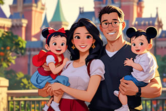 design a professional disney family portrait